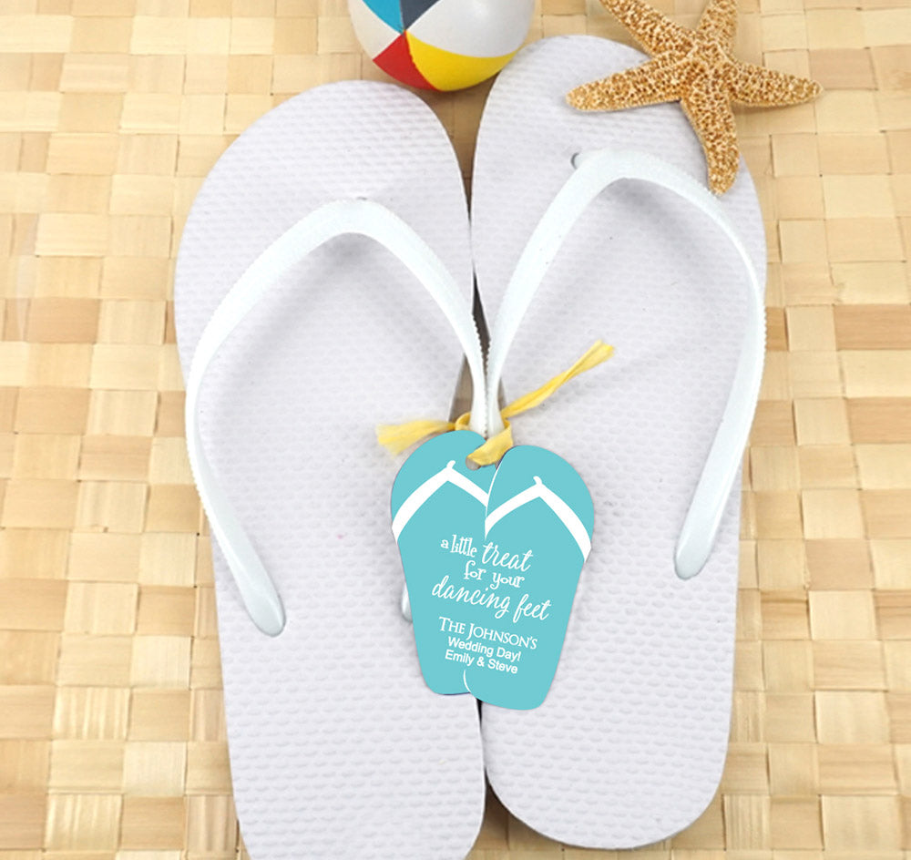 Party White Flip Flops Set with Personalized Kraft Tag - Set hot of 6, Includes Assorted Sizes