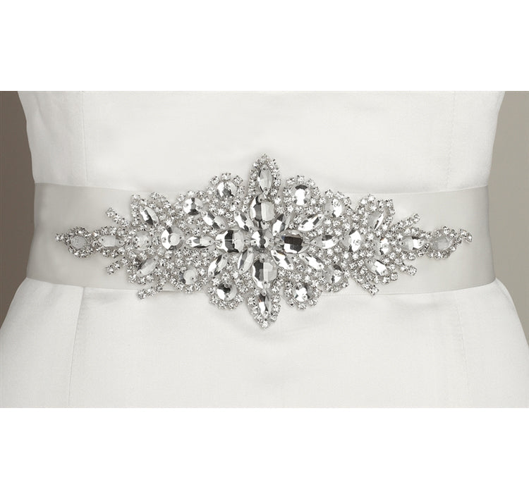 Opulent Satin Bridal Sash with Crystal Starburst