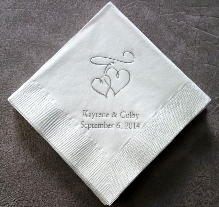 Double Hearts Personalized Wedding Napkins