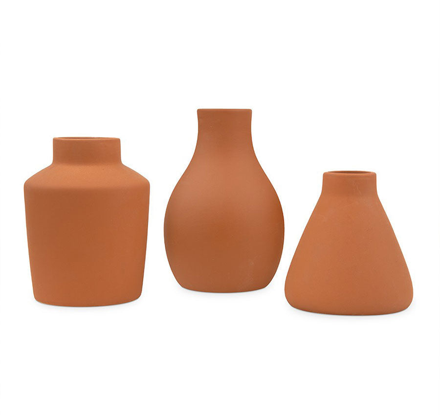 3-Piece Clay Table Vase Set - Terra Cotta