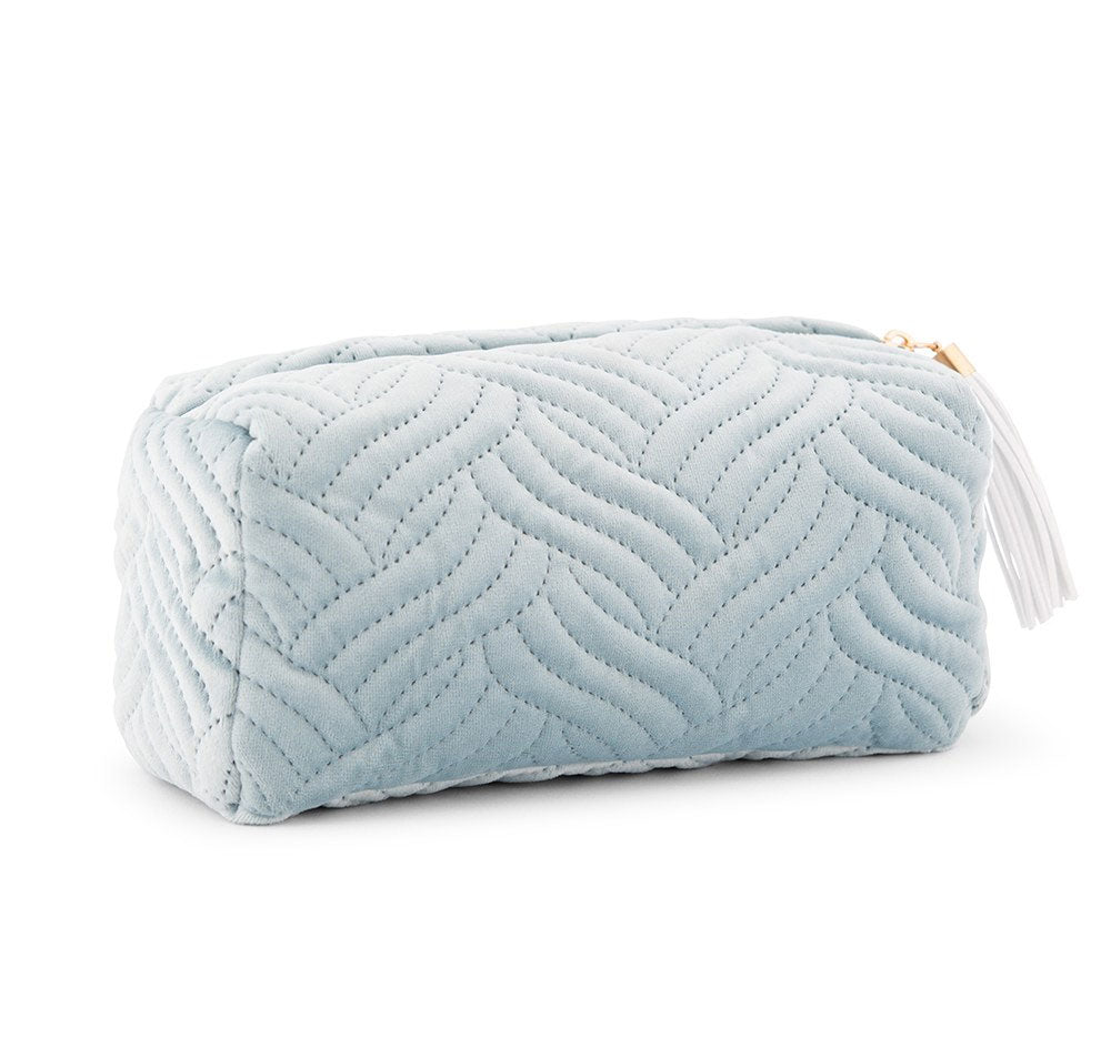 Quilted Velvet Travel Toiletry Bag - Spa Blue