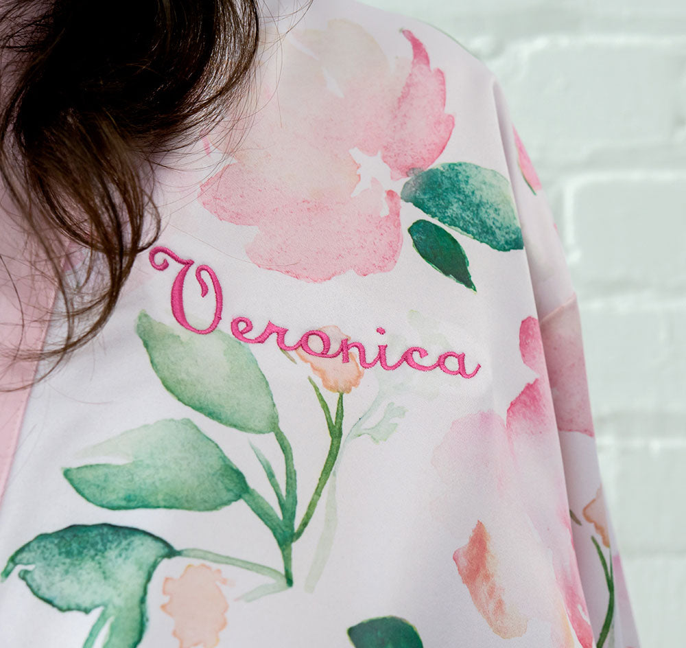Floral Bridesmaid Robe - Pink Trim