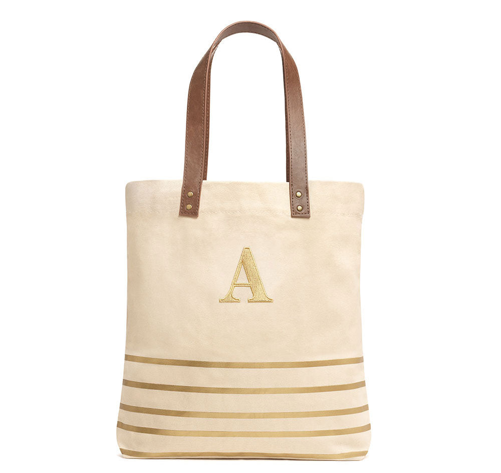 Stripe Canvas Bridesmaid Tote Bag - Metallic Gold