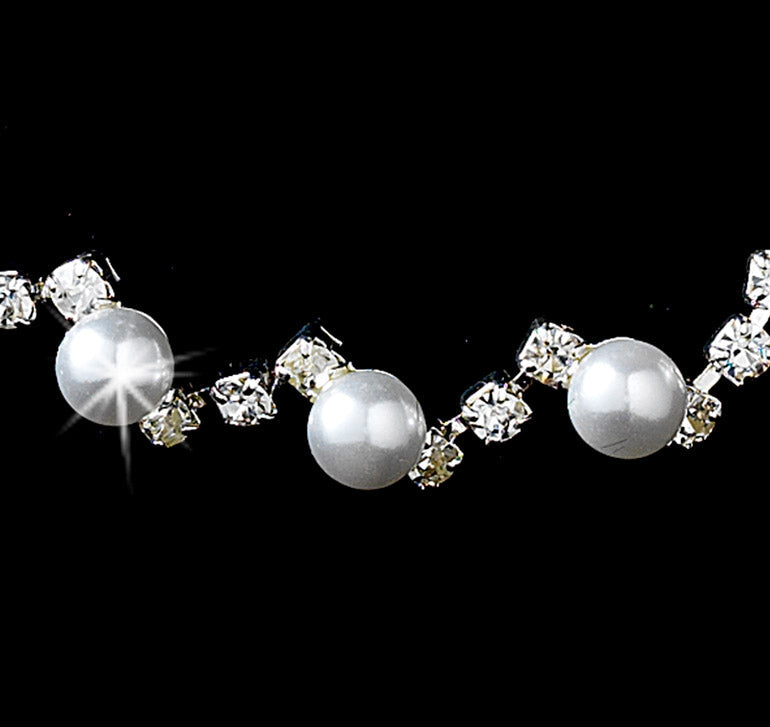 Rhinestones &amp; Pearls Bridal Necklace &amp; Earring Set