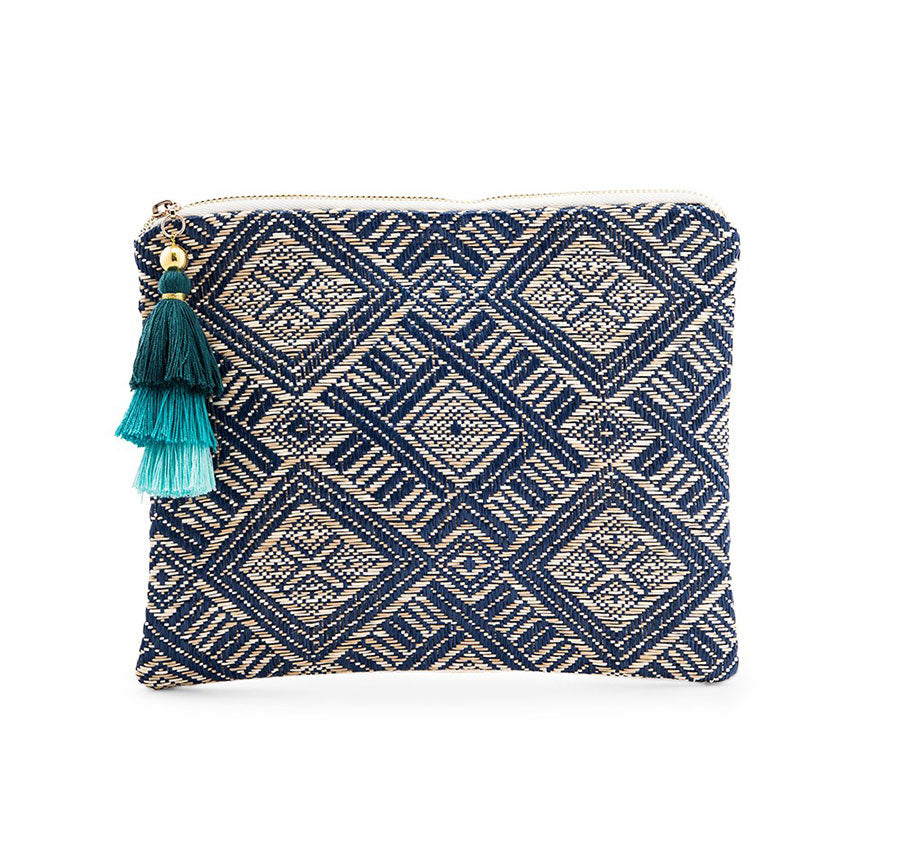 Tribal Print Bridesmaid Makeup Bag - Blue