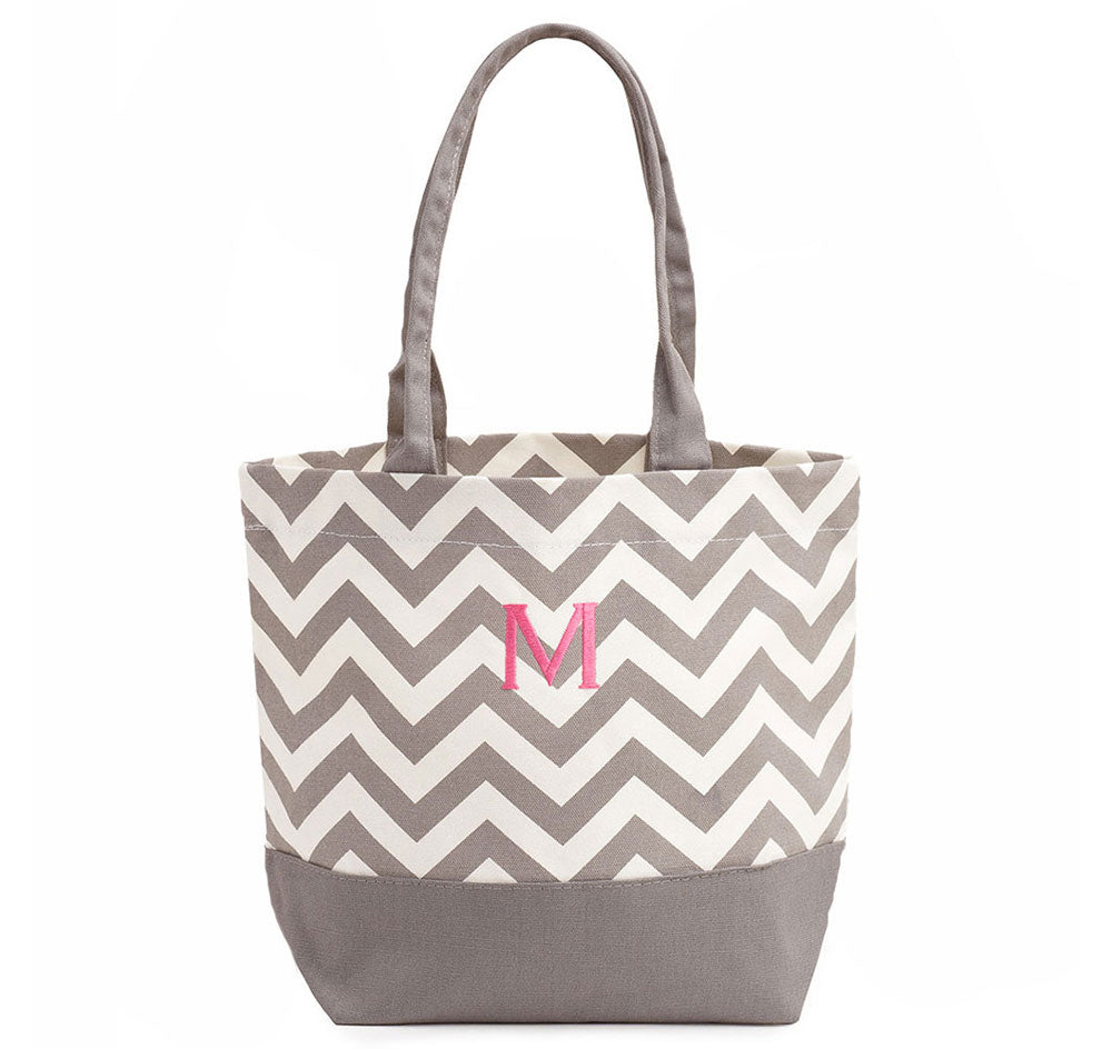 Chevron Canvas Bridesmaid Tote Bag - Gray
