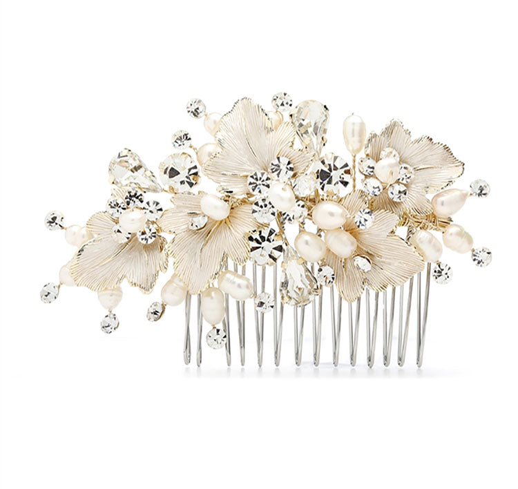 Hand Painted Gold Leaves Bridal Hair Comb