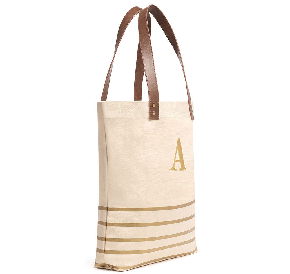 Stripe Canvas Bridesmaid Tote Bag - Metallic Gold