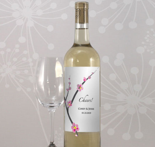 Cherry Blossom Wedding Wine Label