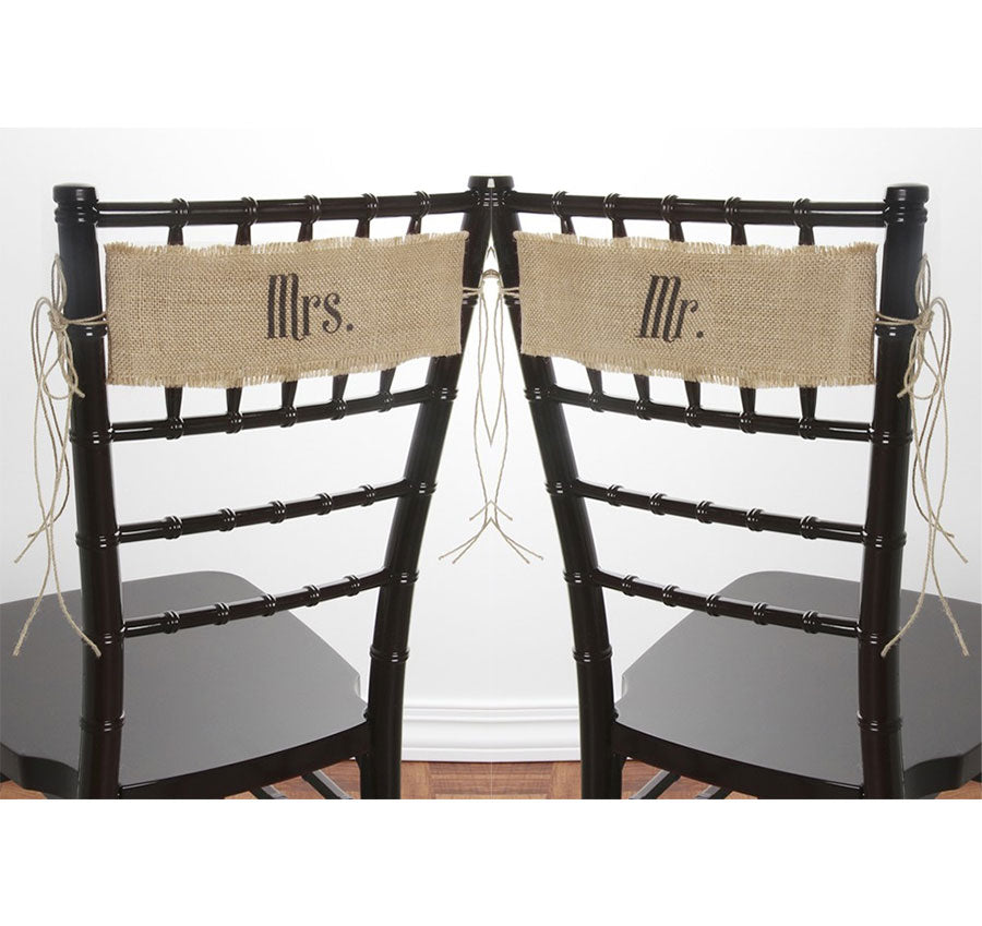 Mr. and Mrs. Burlap Chair Sashes with Jute Cord Ties