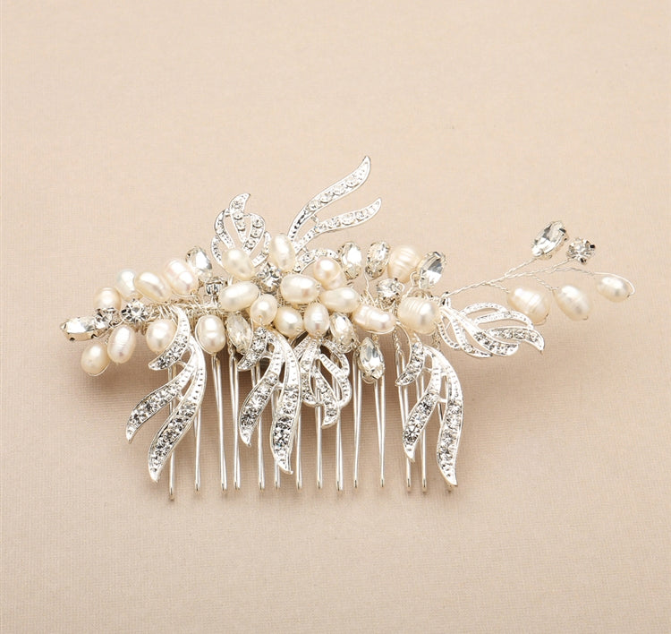 Freshwater Pearl & Silver Leaves Bridal Hair Comb