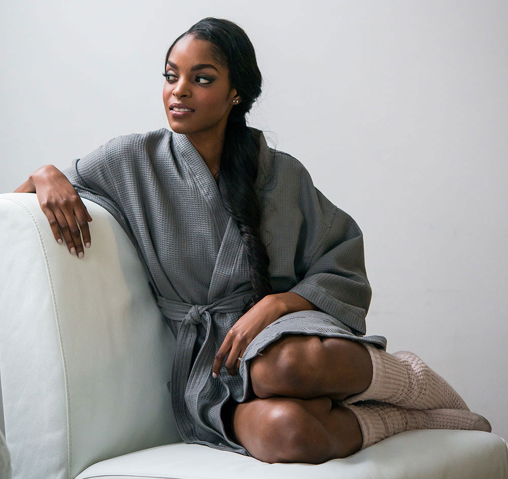 Waffle Kimono Bridesmaid Robe - Grey