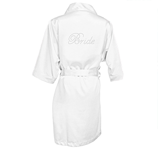 Rhinestone Bride Satin Robe - White