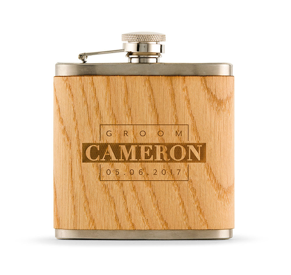 Personalized Oak Wrapped Flask - Groom