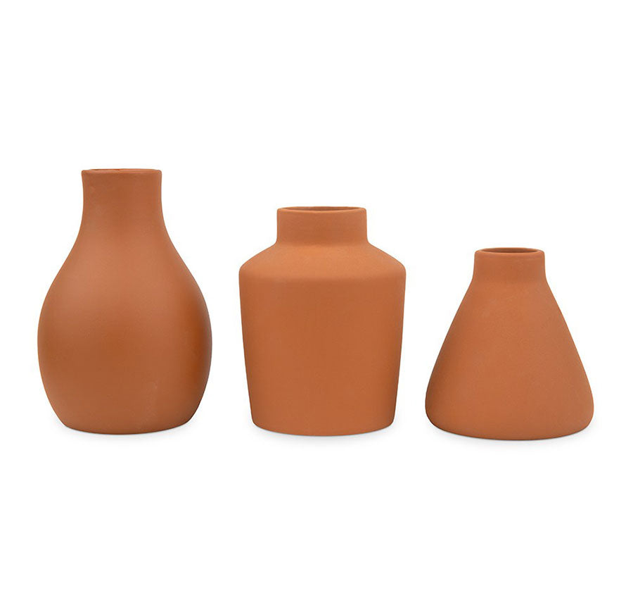 3-Piece Clay Table Vase Set - Terra Cotta