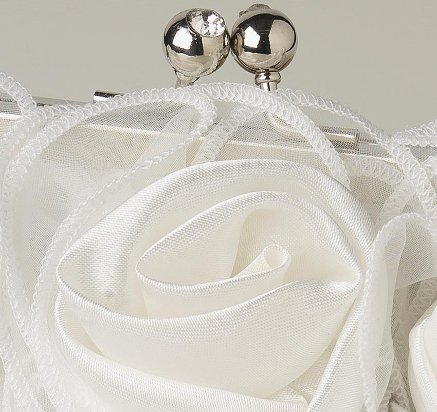 Satin &amp; Sheer Roses White Flower Bridal Purse