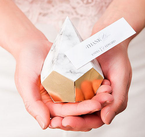 Gold &amp; Marble Geometric Wedding Favor Boxes - (Pack of 12)