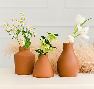 3-Piece Clay Table Vase Set - Terra Cotta
