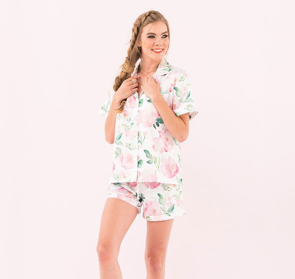 Bridal Party Pajamas Short Set - Pink Floral