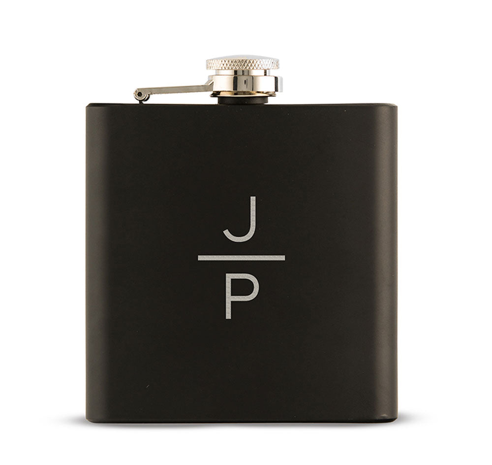 Modern Initial Black Groomsmen Flask
