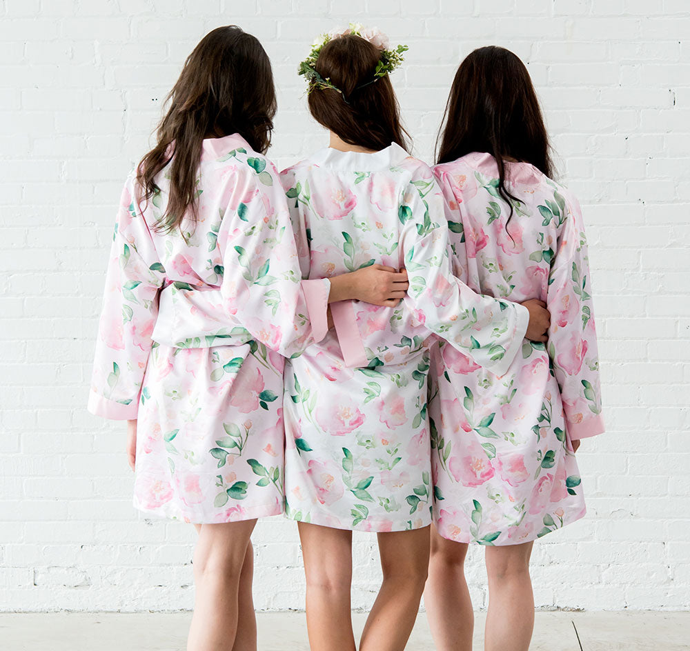 Floral Bridesmaid Robe - Pink Trim