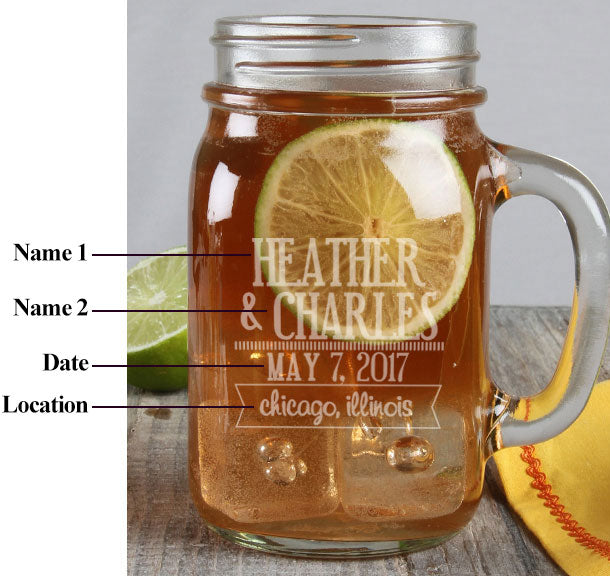 Personalized Wedding Mason Jars - (Set of 4)