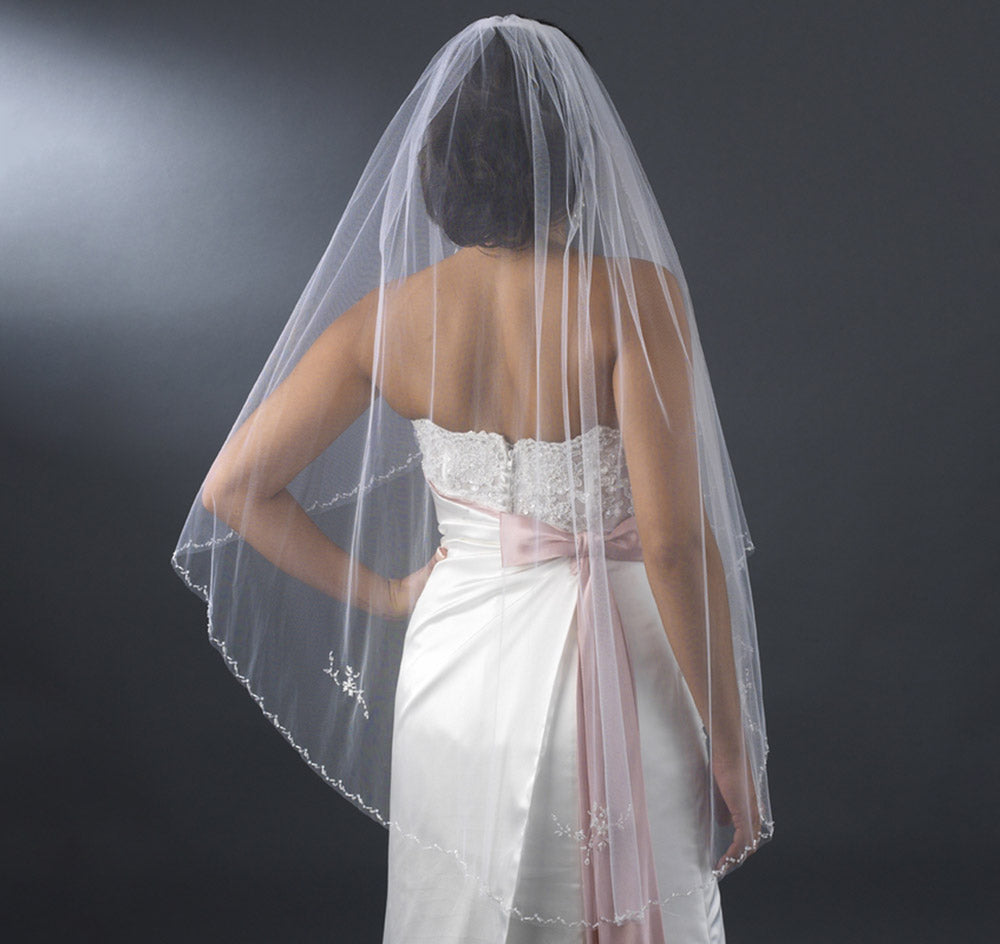 Floral Beaded Waltz Length Bridal Veil