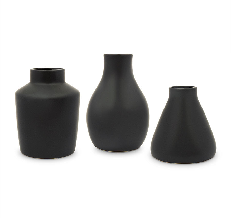 3-Piece Clay Table Vase Set - Black