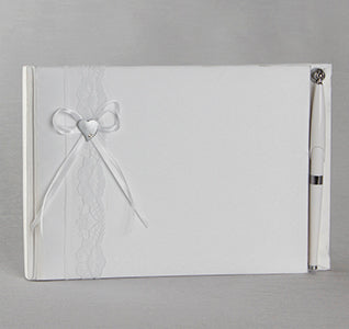 Silver Heart Guest Book &amp; Pen Set