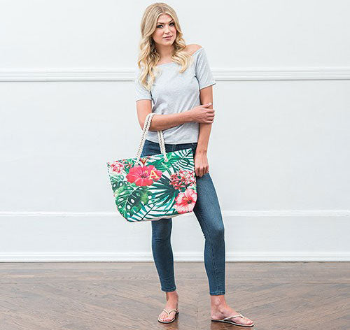 Personalized Bridesmaid Tote Bag - Hibiscus (XL)