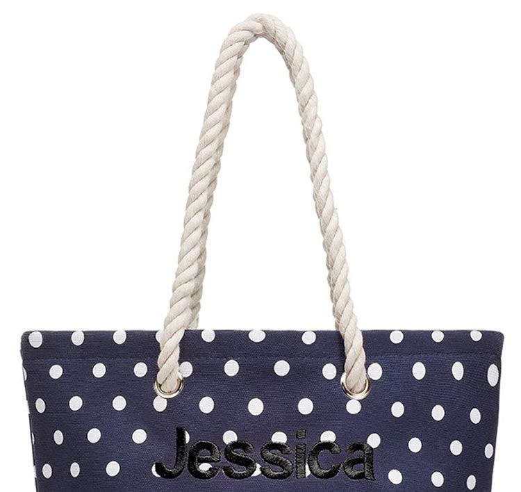 Polka Dot Cabana Bridesmaid Tote Bag - Navy
