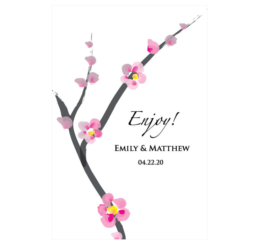 Cherry Blossom Wedding Wine Label
