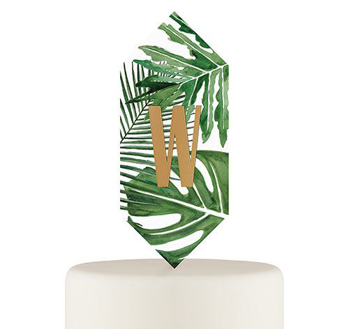 Personalized Tropical Leaves Acrylic Cake Topper