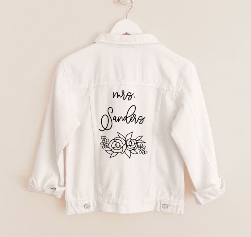 Mrs Bridal Floral White Jean Jacket