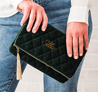 Personalized Fold Over Velvet Clutch - Blush Pink