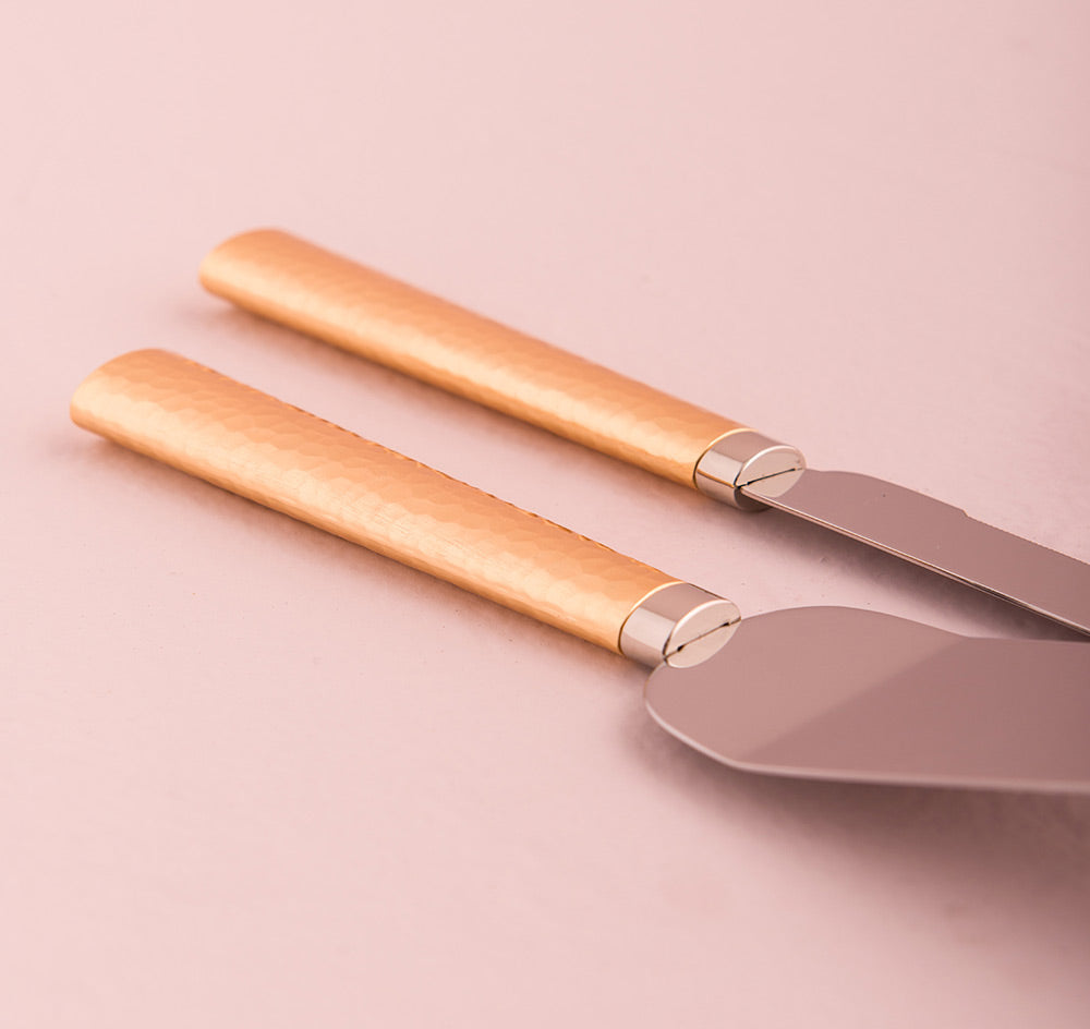 Hammered Gold &amp; Silver Cake Serving Set