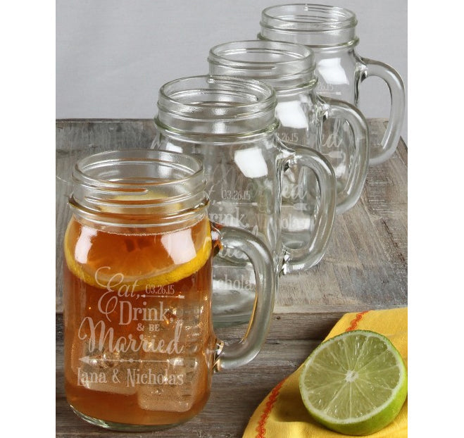 Eat, Drink and Be Married Wedding Mason Jars - (Set of 4)
