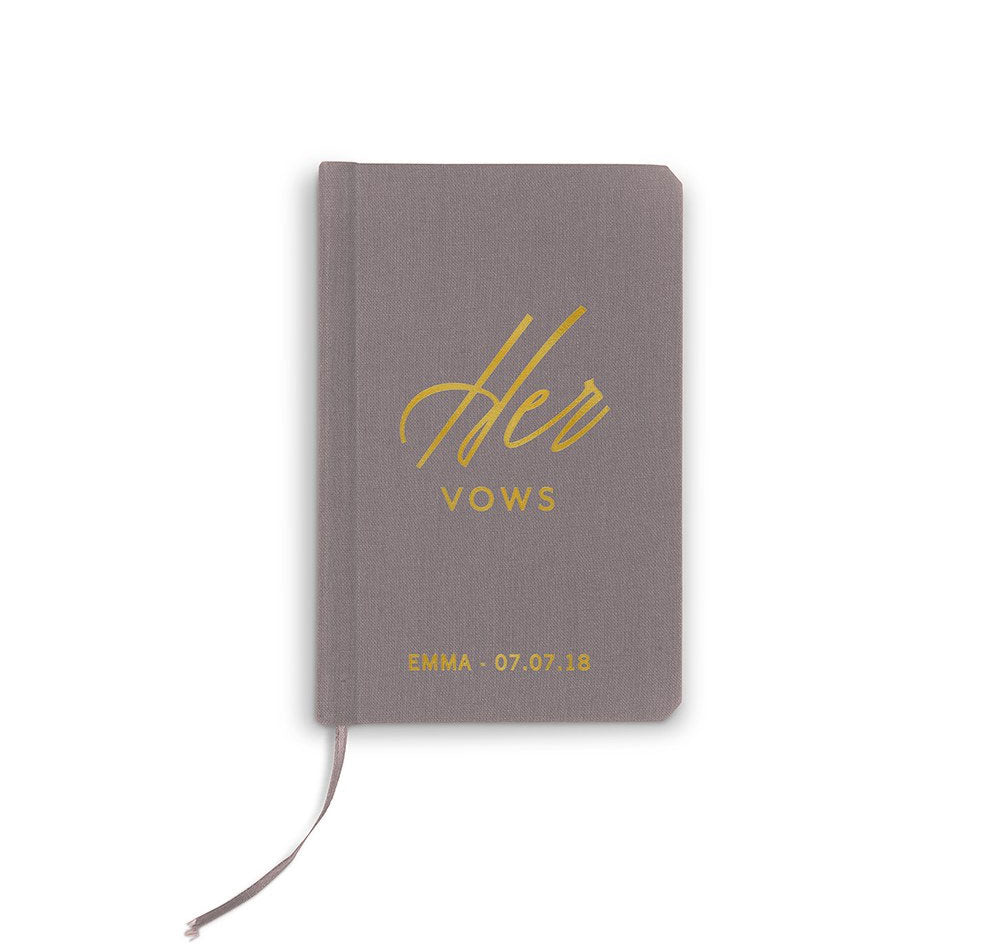 Gray Linen Wedding Vow Book - Hers