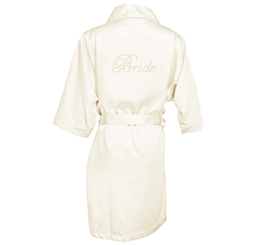 Rhinestone Bride Satin Robe - Ivory