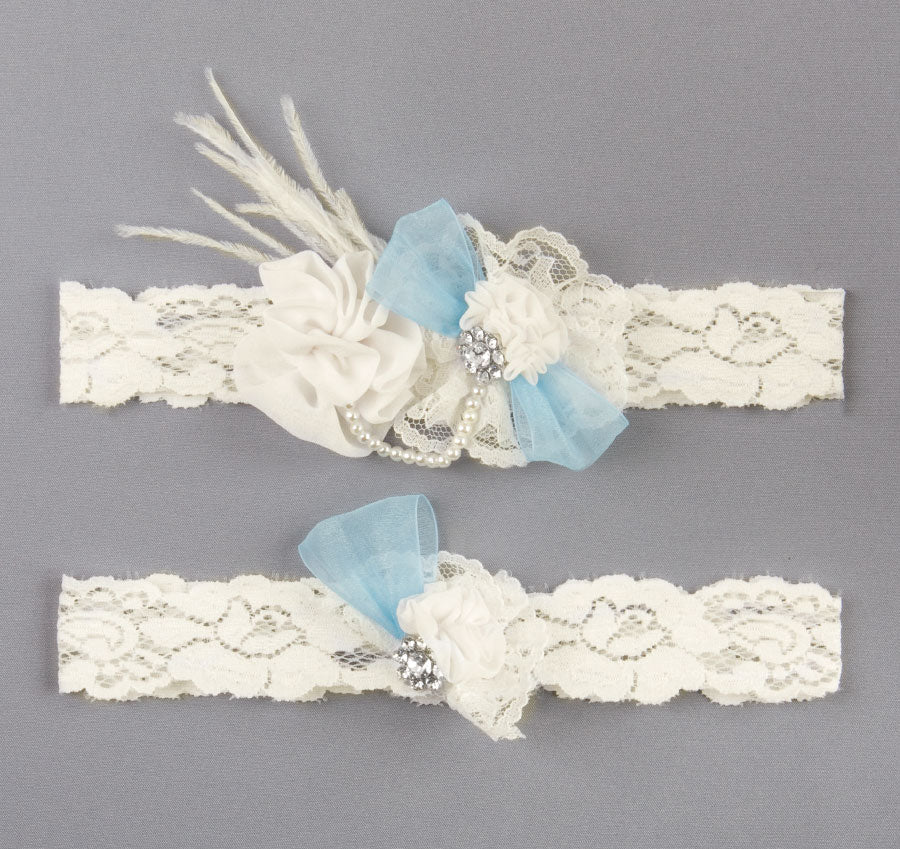 Personalized Something Blue Garter Set Small / Ivory Personalized Something Blue Garter Set Small / Ivory