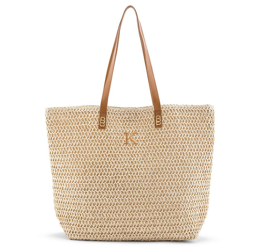 Personalized Straw Bridesmaid Tote Bag - Natural