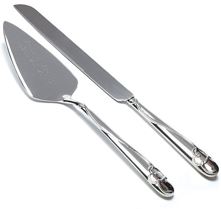 Silver Wedding Cake Server Set with Raised Loop Heart