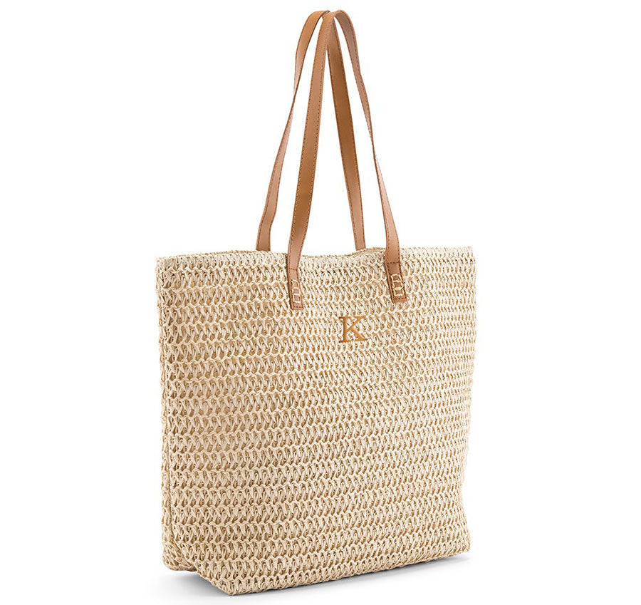 Personalized Straw Bridesmaid Tote Bag - Natural