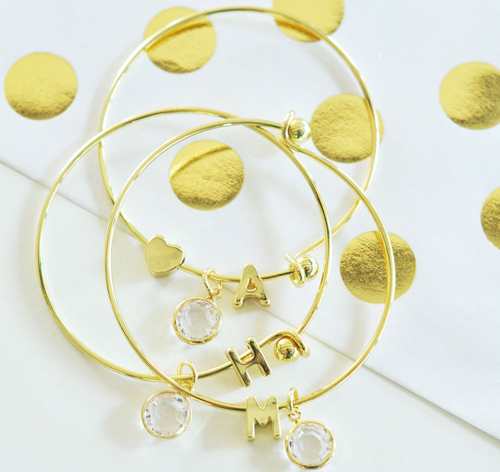 Gold Initial Bridesmaid Bracelet - Polka Dot Insert