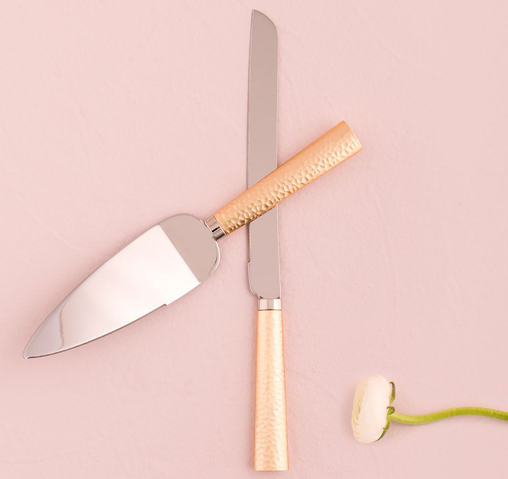 Hammered Gold &amp; Silver Cake Serving Set