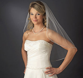 Beaded Edge Elbow Length Bridal Veil - The Wedding Outlet display picture 3