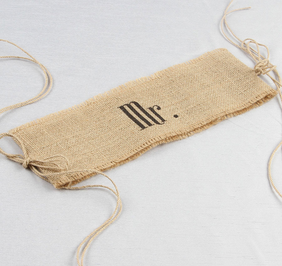 Mr. and Mrs. Burlap Chair Sashes with Jute Cord Ties