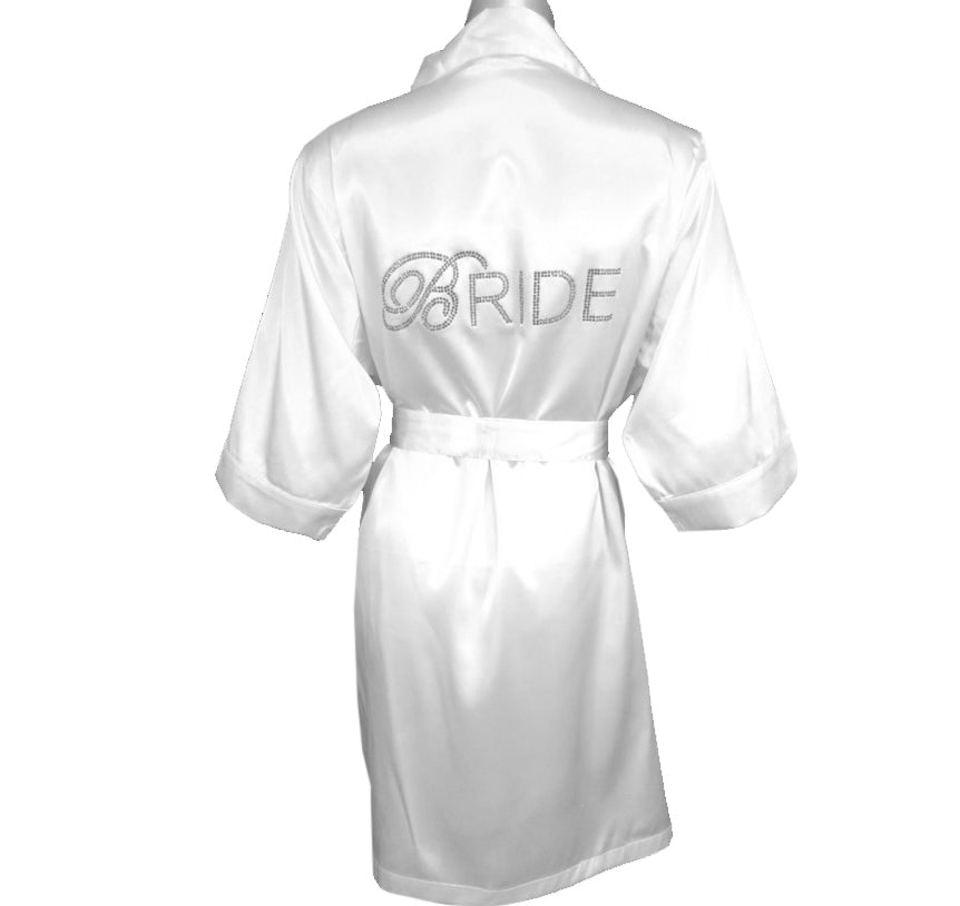 Big Bling Bride Satin Robe - White