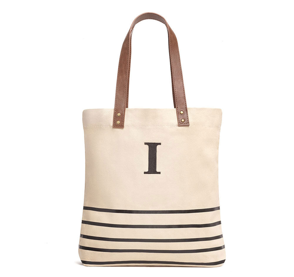 Stripe Canvas Bridesmaid Tote Bag - Black