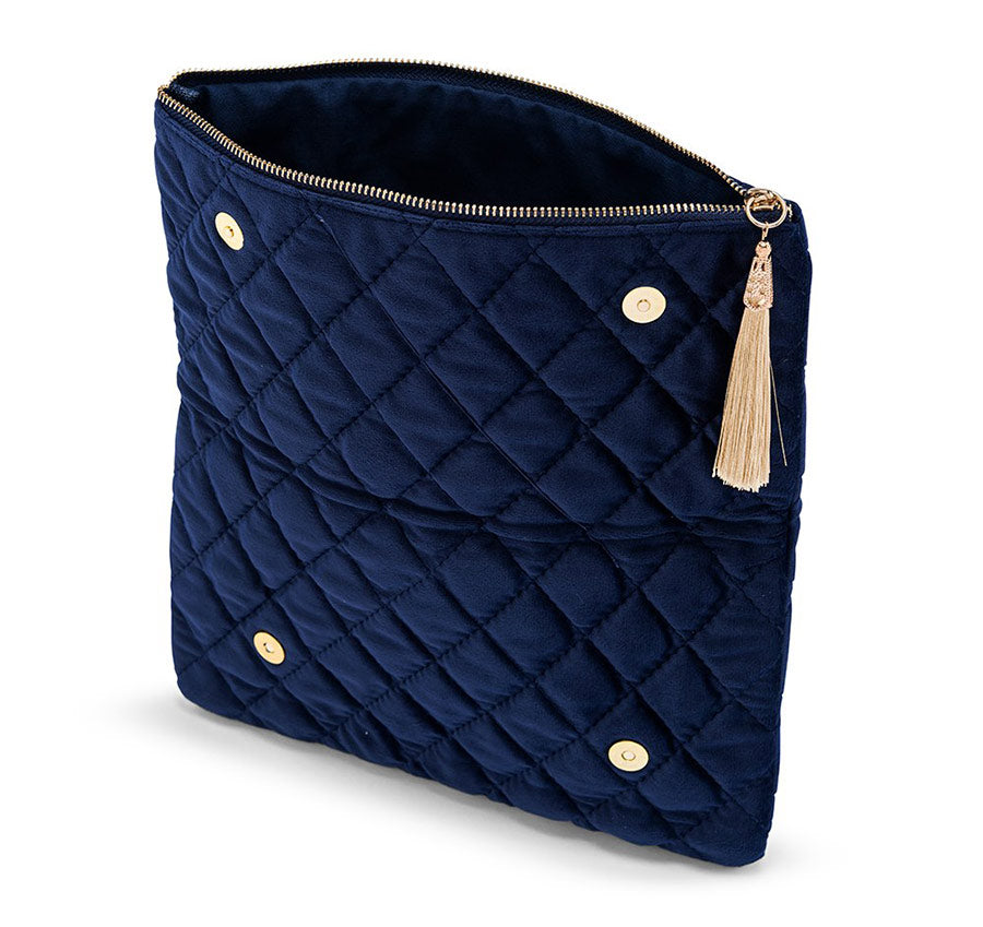Personalized Fold Over Velvet Clutch - Navy